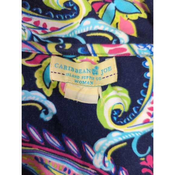 Caribbean Joe Womens 3XL Multicolor Paisley Collared V Neck Plus Size Top - Picture 2 of 7